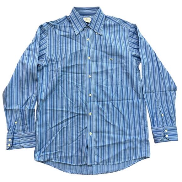 Lacoste Men's Blue Striped Pattern Long Sleeves Button Down Shirt Size 40 - Picture 1 of 6